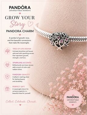 Pandora Tree of Life Sterling Silver Charm with Pink and Clear Stones